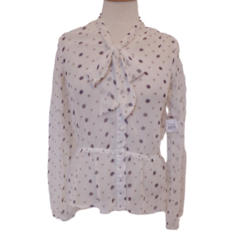 Dex Sheer Neck Tie Blouse w/Dot Pattern NWT- Sz Sm